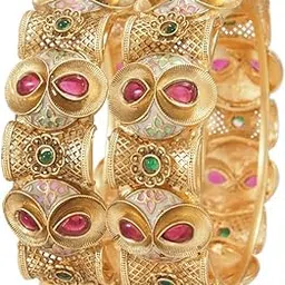 Traditional Gold-Plated Antique Bangles | Ruby & Green Stone with Meenakari Work | Ethnic Jewelry for Women-image-51