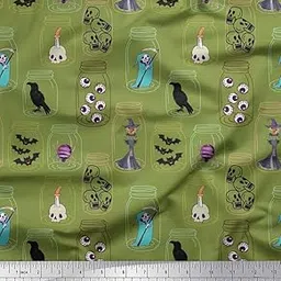 Soimoi Cotton Voile Fabric Ghost,Skull & Witch Halloween Print Fabric by The Meter 42 Inch Wide-image-9