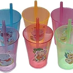 PUTHAK 6 Pcs BPA Free Fun Cartoon Printed Bright Color Straw Cup Sipper Glass for Toddler, Kids, Boys/Girls (Multicolor) PTHK-1035-picture-10