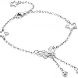 zarkan 925 Hallmark Silver Minimalist Adjustable Length Butterfly Anklet-picture-54