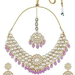zaveri pearls Purple Bead Drops Dazzling Stones Embellished Necklace Earring & Maangtikka Set For Women-ZPFK21290-picture-40