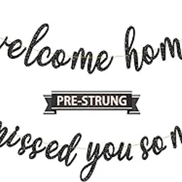 Gifloon Pre-Strung Welcome Home We Missed You So Much Banner for Military Army Returning, Homecoming Party Decorations, Black-picture-14