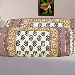 Cream Flora Print Bolster Cover 100% Pure Cotton Set of 2 | Round Decorative Pillow Cover for Diwan | Bed Side Long Pillow Case | | Masand Pillowcases (16x32 Inch) (Pink)-image-69