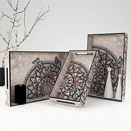 Castleite Elisa Mandala Wooden Trays for Serving & Decoration-Set of 3 | Handcrafted Organizers with Cut-Out Handles for Dining & Home Decor | Epoxy Resin Finish-Size Small, Medium & Large (Isadora)-picture-27