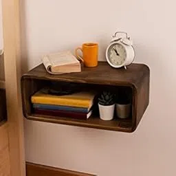 RuPS Wooden Nightstand Modern Solid Wood Bedside Table with Storage Drawer and Open Shelf | Compact Design for Bedroom | Natural Wood Finish45 x 25 x 19 CM (Dark Walnut)-picture-20