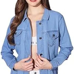 Women's Oversized Light Blue Denim Jacket, Casual Long Sleeve Button Down Style with Pockets, Classic Jean Outerwear-image-8