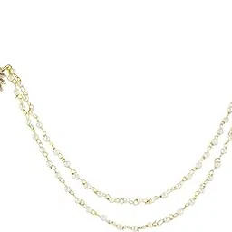Gold Plated White AD Studded Piercing Nose Ring with 2 Layer Faux Pearl Chain Nath Hoop Nose Pin Stylish Nath For Women and Girls-image-7