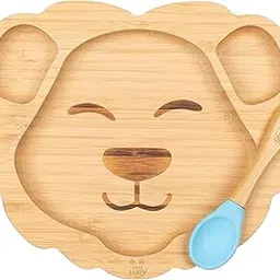 StarKiddo ® Leo King Bamboo Suction Plates for Baby and Toddler | 3 Sections | Weaning Spoon | Non-Toxic | Super Strong Suction | Cool to The Touch | Ideal for Baby-Led Weaning (Blue)-picture-21