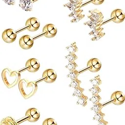 6 Pairs Stainless Steel Tragus Cartilage Earrings Labret Studs Barbell Lip Nose Body Stud Piercing for Men Women Ornament-image-28