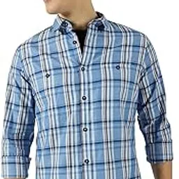 thomas scott Men’s Classic Spread Collar Checked Cotton Shirt-picture-29