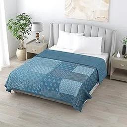 LINENWALAS 100% Organic Vegan Bamboo Dohar, 3-Layer Patchwork Designer AC Blanket, Softest for Skin Lightweight Blanket 3 Degree Cooler Than Cotton (Large Single, Azure)-image-2