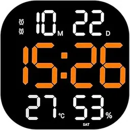 LED Digital Wall Clock Hanging, Auto-Adjustable Brightness, Easy to Read at Night12/24Hr Auto-Adjustable Brightness Temperature,for Bedroom,Living Room,Office. (Hexa)-image-1