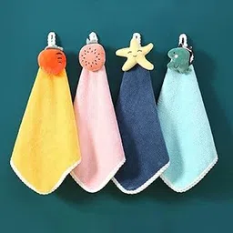 Khillayox Microfiber Wash Basin Hanging Hand Kitchen Towel Napkin with Ties | Soft Hanging Hand Towel for Bathroom & Kitchen- Set of (4)-image-2