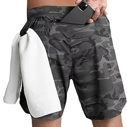 Woven Training Shorts, Polyester 5 inch Sports Shorts with Zipper Pockets, Back Phone Pockets, Drawstring, Side Cut, Towel Tucker-image-38