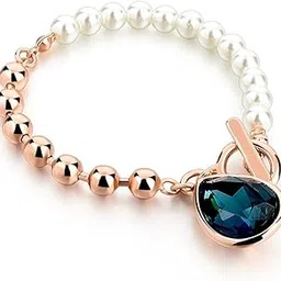 Rose Gold Pearl Crystal Charm Stylish Bracelet for Women (9679b)-image-28