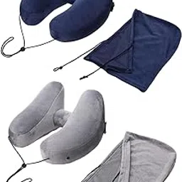 FABLOFT Portable Travel Inflatable Neck Pillow Convenient Storage Ergonomic U Shape Blue-picture-53