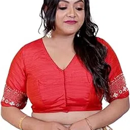 tanjinas Women's Art Silk - Red - Hand Embroidered Gujrati Pattern - Half Sleeve Readymade Designer Blouse-picture-54