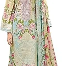 dravinam trends Lawn Cotton Pakistani Embroidered Suit Dress Material with Unstitched Bottoms and Cotton Dupatta-picture-37