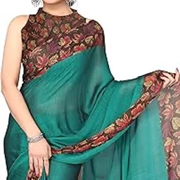 Chiffon Printed Womens Saree with Blouse Piece-image-0