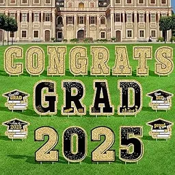 Graduation Yard Signs Class of 2025, 20 PCS Black Gold Congrat Grad Yard Signs-image-72