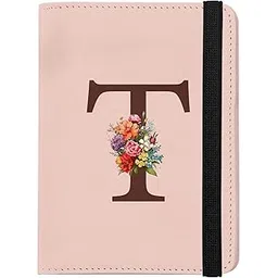 miwasion Cute Passport Holder and Holder Combo Passport Cover with Compatible Wallet Credit Card Protector RFID Blocking Women Men, Pink-T, Initial Monogram-picture-44