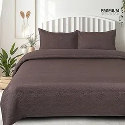 APALA 100% Cotton Ultrasonic 300 Tc Solid King Size Quilted Bed Cover/Bedspread/Rajaai with 2 Pillow Case,(Luxurious,90X100 Inches,254X228 Cm),1 Quilt with 2 Matching Pillow Covers, (Brown)-picture-39