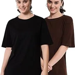 funday fashion Women Cotton Half Sleeve Printed Oversized Relaxed Fit T-Shirts/Girls (Pack Of 2)-picture-33