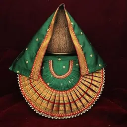 VEDIC VAANI Kolhapuri Rajeshwari Mahalaxmi Devi Dress | Traditional Goddess Dress Poshak for Lakshmi Durga Ambabai | Temple Style Kolhapur Poshak for Daily Puja & Festivals (7 Inch Poshak, Green)-picture-14