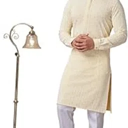 ekatva ethnic Men Lemon Yellow Georgette Embroidered Kurta with Pyjama-picture-12