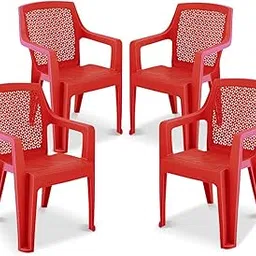 MAHARAJA Chair| Matt Pattern Plastic Chair for Home, Kitchen, Living Room, Office | Bearing Capacity up to 200Kg Plastic Outdoor Chair. (Red, Pack of 4)-image-10