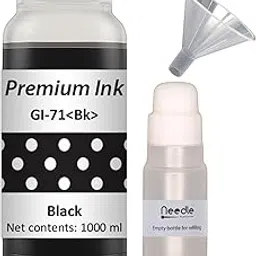 Needle GI 71 Compatible Refill Ink | Made in India | for Canon Pixma G1020 G2020 G3020 G2060 G3060 G1737 G2770 G3770 G4770 G1730 G2730 G3730 Printers (Black - 1KG with Empty Bottle & Funnel)-image-2
