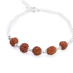 black silver Five Rudraksha Pure 925 Sterling Silver Bracelet/Rakhi With Flower Caps for Boys, Girls, Men & Women | Traditional Rakshabandhan Rakhi For Brother & Bhabhi-picture-48