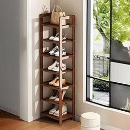 OGESTA Modern Narrow Sheesham Wood Shoe Organizer Brown Entryway Shoe Rack Small Narrow Multi-Layer Entrance Floor Shoe Cabinet Simple Home Large Capacity ShoeRack Brown (3 Tier)-image-10