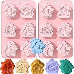 LEGACYCART 6 Cavity Christmas Soap Molds, Christmas House Silicone Molds for Handmade Soap, Candle Making, Aromatherapy Wax Melts Christmas Cake Baking Molds (PACKOF 1) image 1