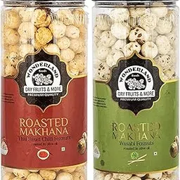 Wonderland Foods 200g (100g X 2) Roasted & Flavoured Makhana (Foxnut) Thai Sweet Chilli & Wasabi Foxnut Jar Combo Pack-picture-38