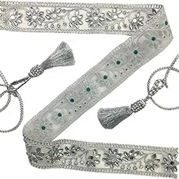 jaymita Decorative Saree Waist Belt with Mirror Work, 41mm Wide, Gold Tassels, 25 Inches Length, Perfect Golden Vaddanam and Kamarbandh-picture-11