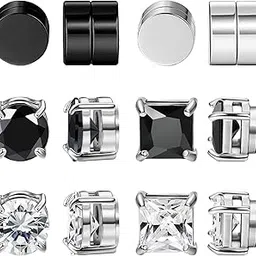 newitin 6 Pairs Stainless Steel Magnetic Stud Earrings for Men Magnetic Earrings Men Clip on Earrings Non Piercing Earrings Unisex CZ Magnetic Earrings Diamond Earrings for Women Men image 1