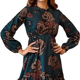 selvia Women's Western Dress | Printed Full Sleeve Rayon Blend Western Dress for Women | Banded Collar Fit & Flare Dress for Women | One Piece Dress for Women-picture-53