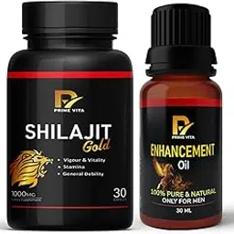 PRIMEVITA SHILAJIT GOLD Combo for Men | 30 Capsules (1000mg) + Herbal Massage Oil 30ml | Ayurvedic Stamina, Strength & Vitality Booster | Energy, Recovery & Wellness Support-image-86