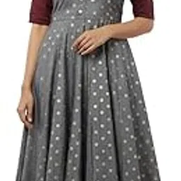 putchi Silk Cotton V-Neck Puff Elbow Sleeves Ankle-Length Flared Megha Feeding Dress - Silver Cloud-picture-13