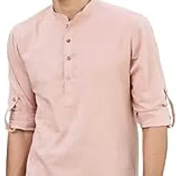 see designs Men's Roll-Up Sleeve Mandarin Collar Men Pure Cotton Slub Short Kurta-picture-22