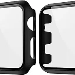 (2 Pack) Hankn Compatible Apple Watch Tempered Glass Screen Protector Series 3 2 1 Case 42mm, Matte Hard PC Bubble-Free 9H Full Coverage Shock-Proof Cover for iWatch Smartwatch Bumper (Black, 42mm)-picture-12