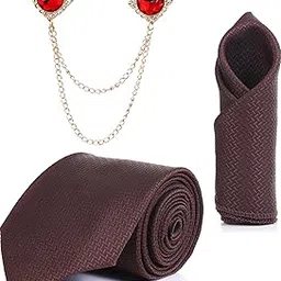 Random Stripe Men’s Premium Necktie Gift Set (9 Colors) Tie, Pocket Square & Brooch with Chain | Formal Wear-picture-19