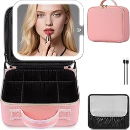 Gattica Makeup Bag with LED Mirror, Cute Cosmetic Bags Birthday Gifts for Girls Women, Makeup Train Case Artists Organizer Large Make Up Bags with Light Up Mirror 3 Color Lights (Pink)-picture-46