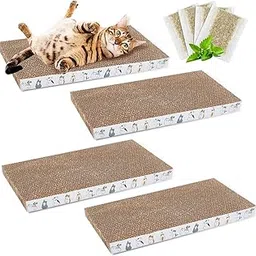 4 Pack Cat Scratcher Pads Reversible Corrugate Cat Scratch Cardboard Recycle Durable Cat Scratching Pad Replacement for Indoor Cats and Kittens (Straight)-image-39