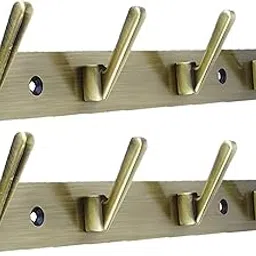 GHAR DWAR New Capsul Heavy Duty Goli Stainless Steel Cloth Hanger Suitable for Bathroom Kitchen Wall Hook Rail Hanging Scarf Coat Keys Tie Towel Door Robe (4 Pin Brass Antique, Pack of 2)-image-24