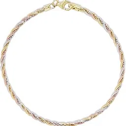 zavya 925 Sterling Silver Designer Triple Tone Twisted Rhodium, Gold & Rose Gold Plated Chain Anklet (SIngle) | With Certificate of Authenticity & 925 Hallmark | Gift for Women & Girls image 1