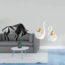MERISHOPP Modern Resin Bull and Swan Figurines Abstract Collectible Sculpture for Entryway Tabletop Desk Shelf Office Couple's Art Crafts Decoration-image-40