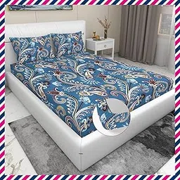 NEW TOWN Cotton Feel Glace Cotton Elastic Fitted Printed King Size Double Bed Bedsheet with 2 Pillow Covers and Fits Upto 8 inches Mattress, Size- 72"x78" Safari 3262-picture-14
