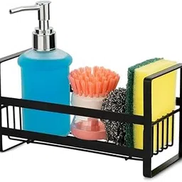 BUNVOX Kitchen Sink Caddy Organizer – Black Metal Sponge Holder Rack with Soap Dispenser Storage – Dish Brush, Scrubber, and Sponge Organizer for Countertop or Sink-picture-57